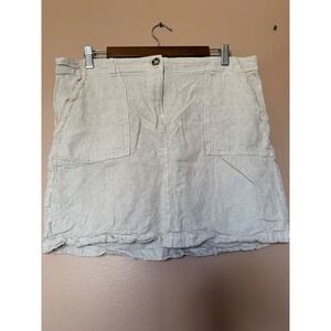 Dash Medium Tan‎ White Striped Linen Blend Mini Skirt Pinstripe Pockets Summer M